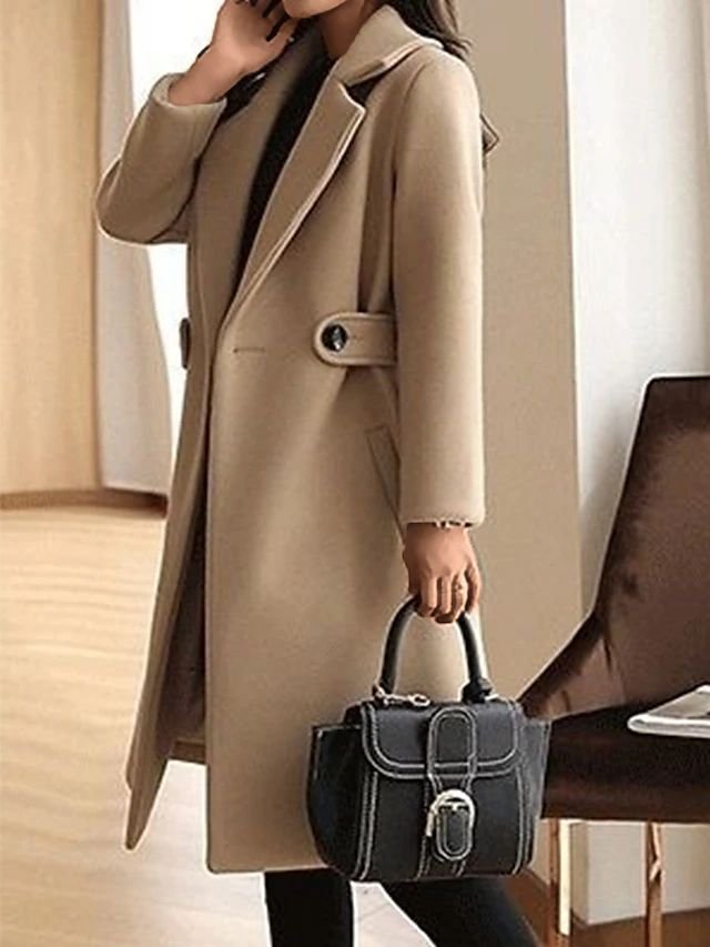 Manteau en laine pour femmes | Élégant et chaud avec ceinture à la taille