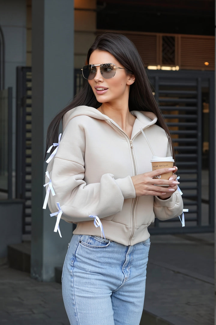 Hoodie court femme | Manches à nœuds & coupe ample