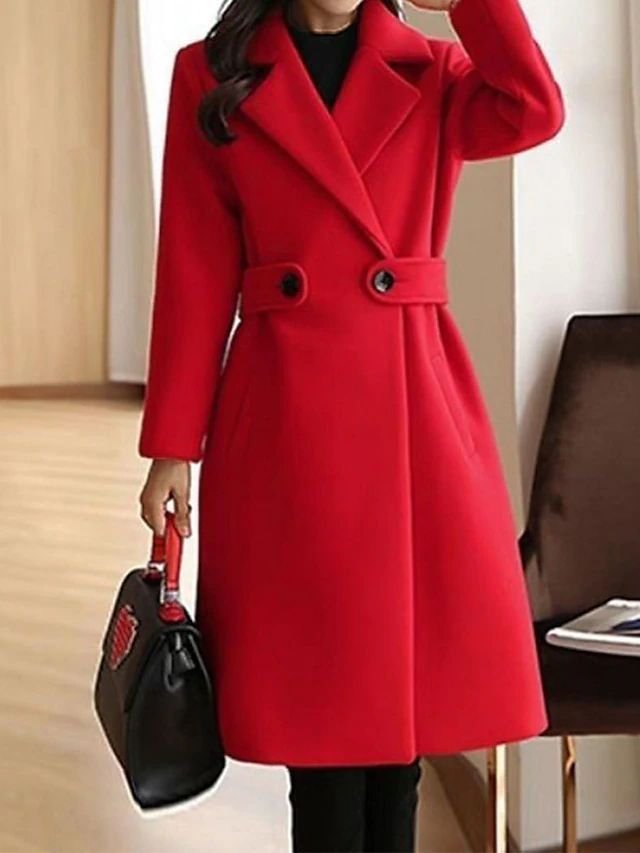 Manteau en laine pour femmes | Élégant et chaud avec ceinture à la taille