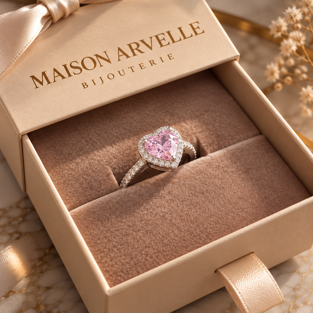 Bague coeur Baiser rosé | Or blanc