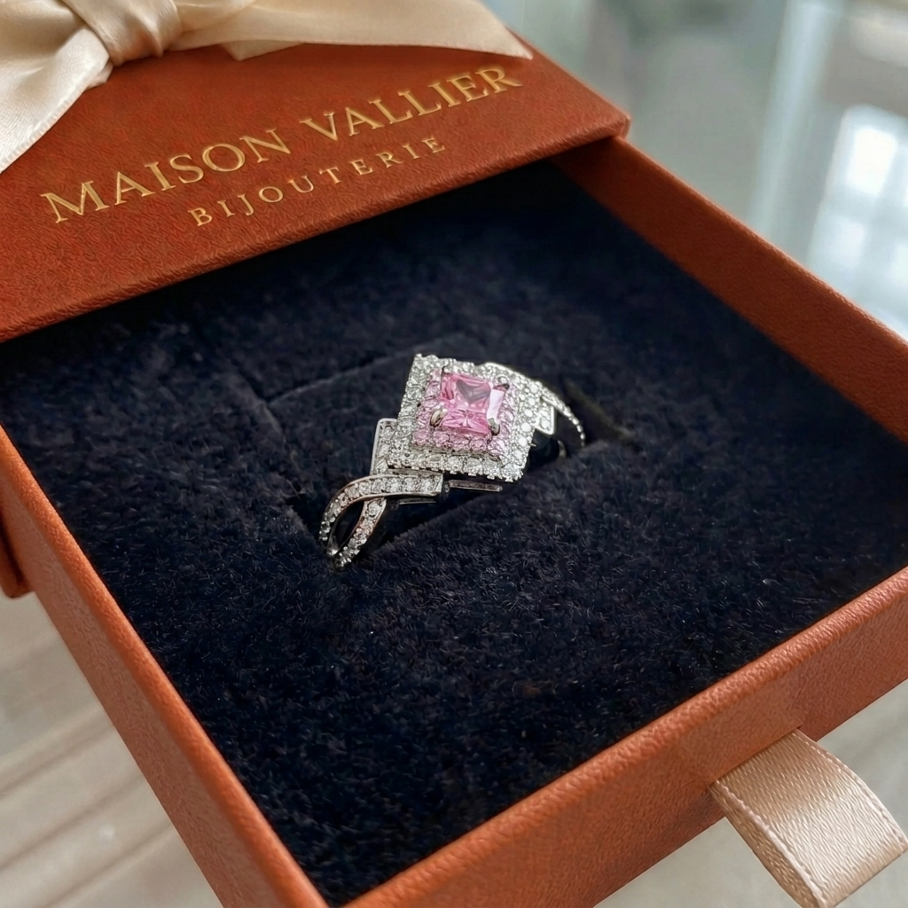 Bague carrée pavée | Or blanc