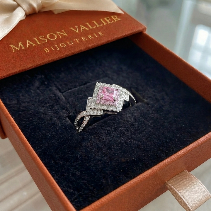 Bague carrée pavée | Or blanc