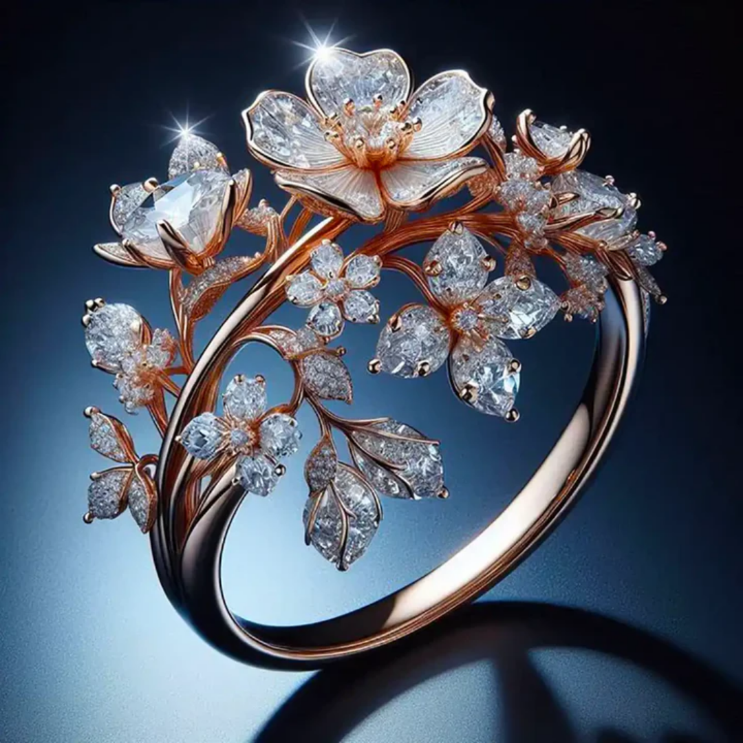 Bague fleur de cristal bleu ciel | Or