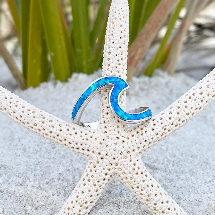 Bague mer en opale | Or blanc