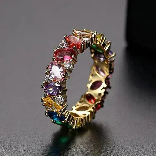 Bague rétro à brillants multicolores | Or