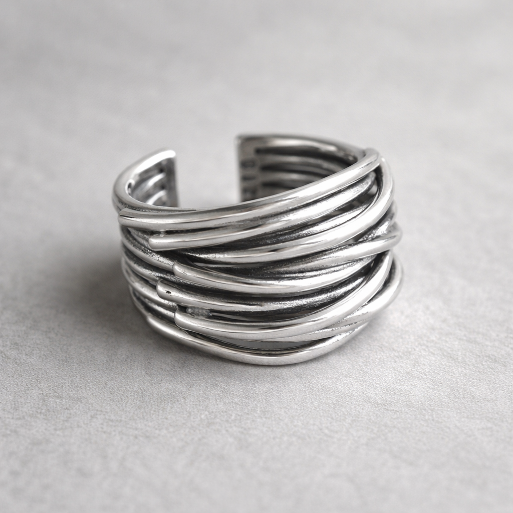 Bague ajustable en couches or blanc | Or blanc