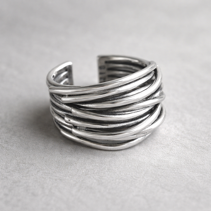 Bague ajustable en couches or blanc | Or blanc