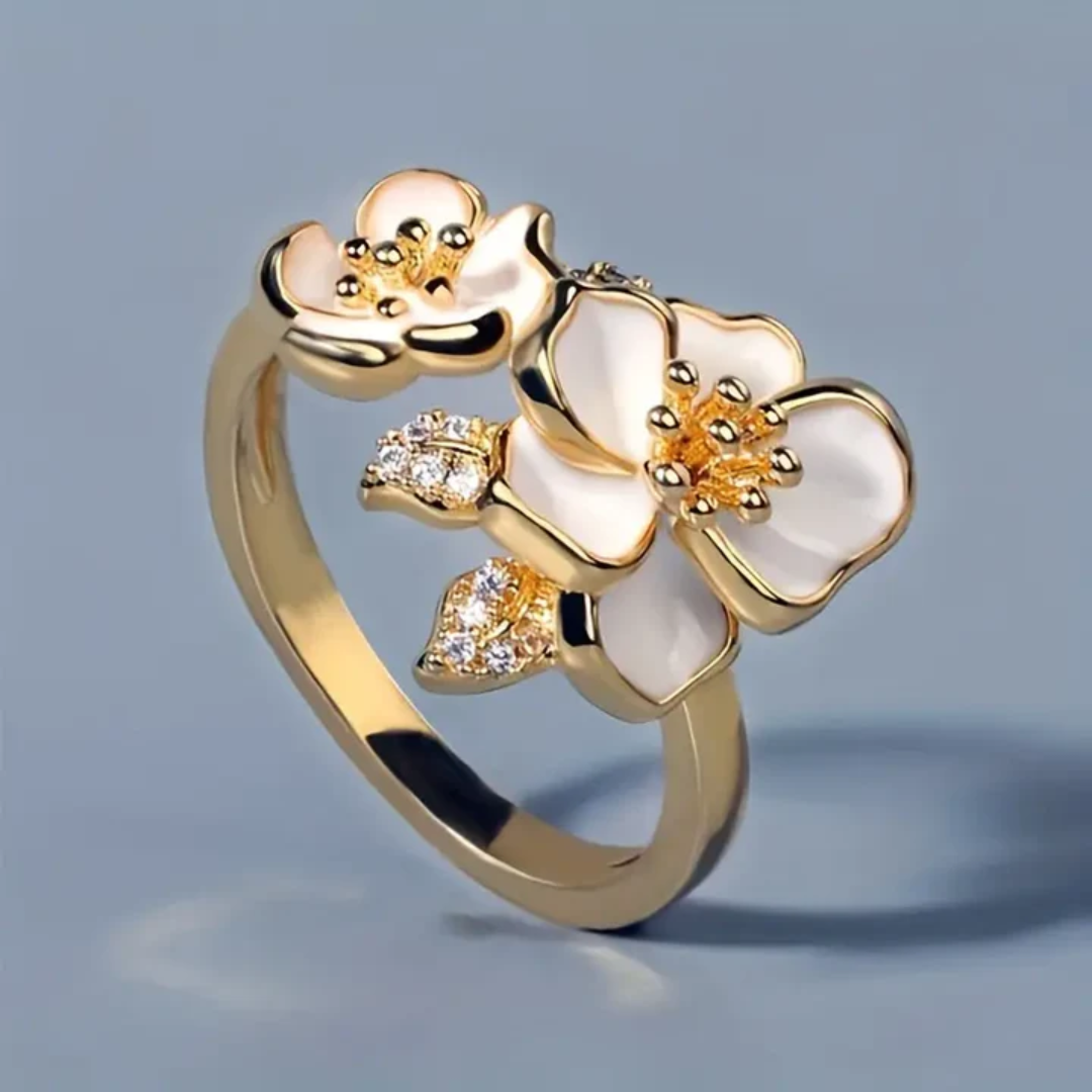 Bague avec fleur blanche | Or
