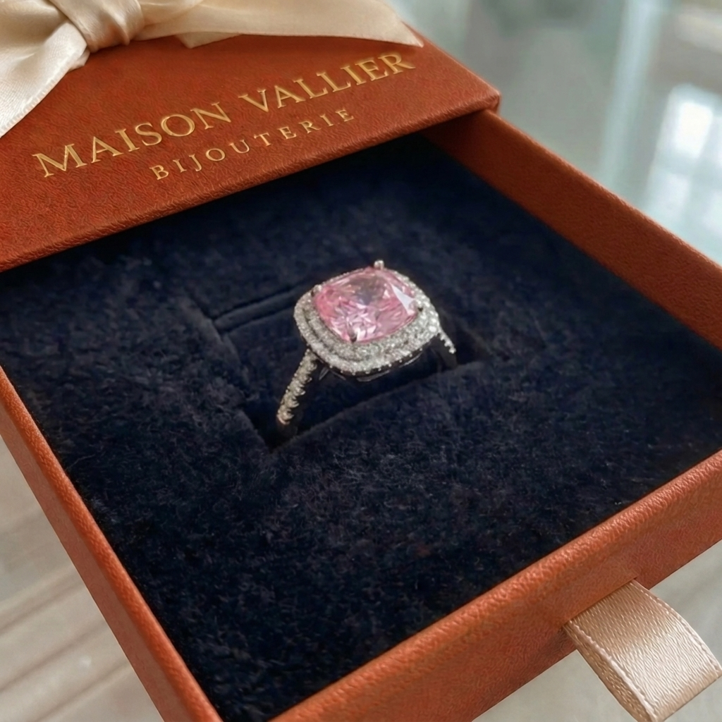 Bague en saphir rose coussin | Or blanc