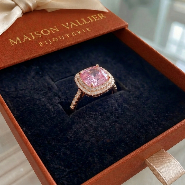 Bague en saphir rose en coussin | Or