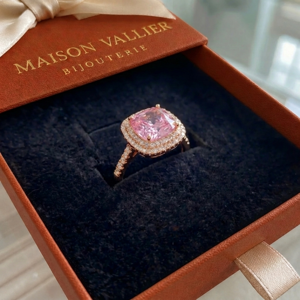 Bague en saphir rose coussin | Or rose