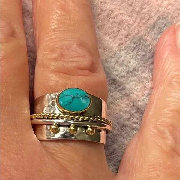 Bague large avec turquoise | Or
