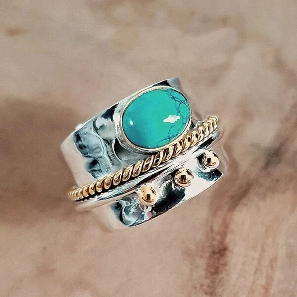 Bague large avec turquoise | Or