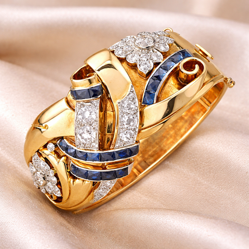 Bague rétro à brillants bleus | Or
