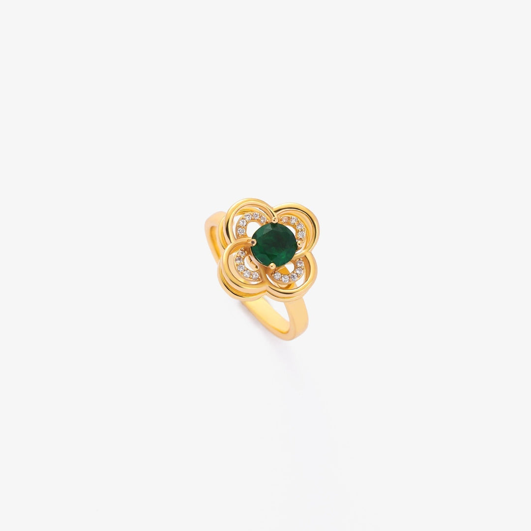 Bague tournante trèfle auréole émeraude | Or