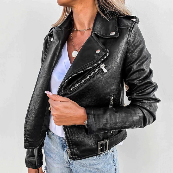 Veste de motard femme | Longueur taille & Fermeture éclair diagonale