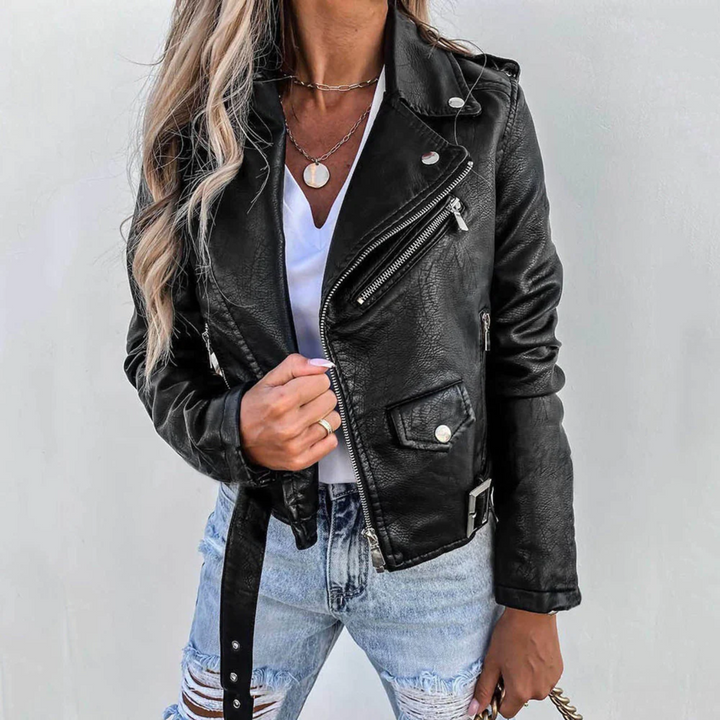 Veste de motard femme | Longueur taille & Fermeture éclair diagonale