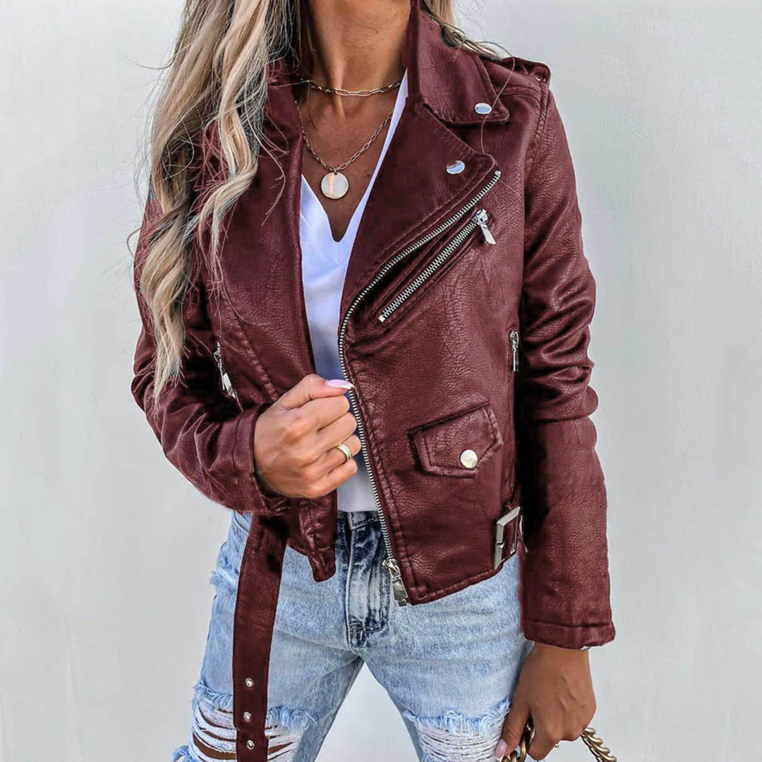 Veste de motard femme | Longueur taille & Fermeture éclair diagonale