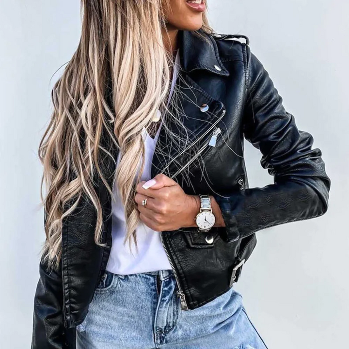 Veste de motard femme | Longueur taille & Fermeture éclair diagonale