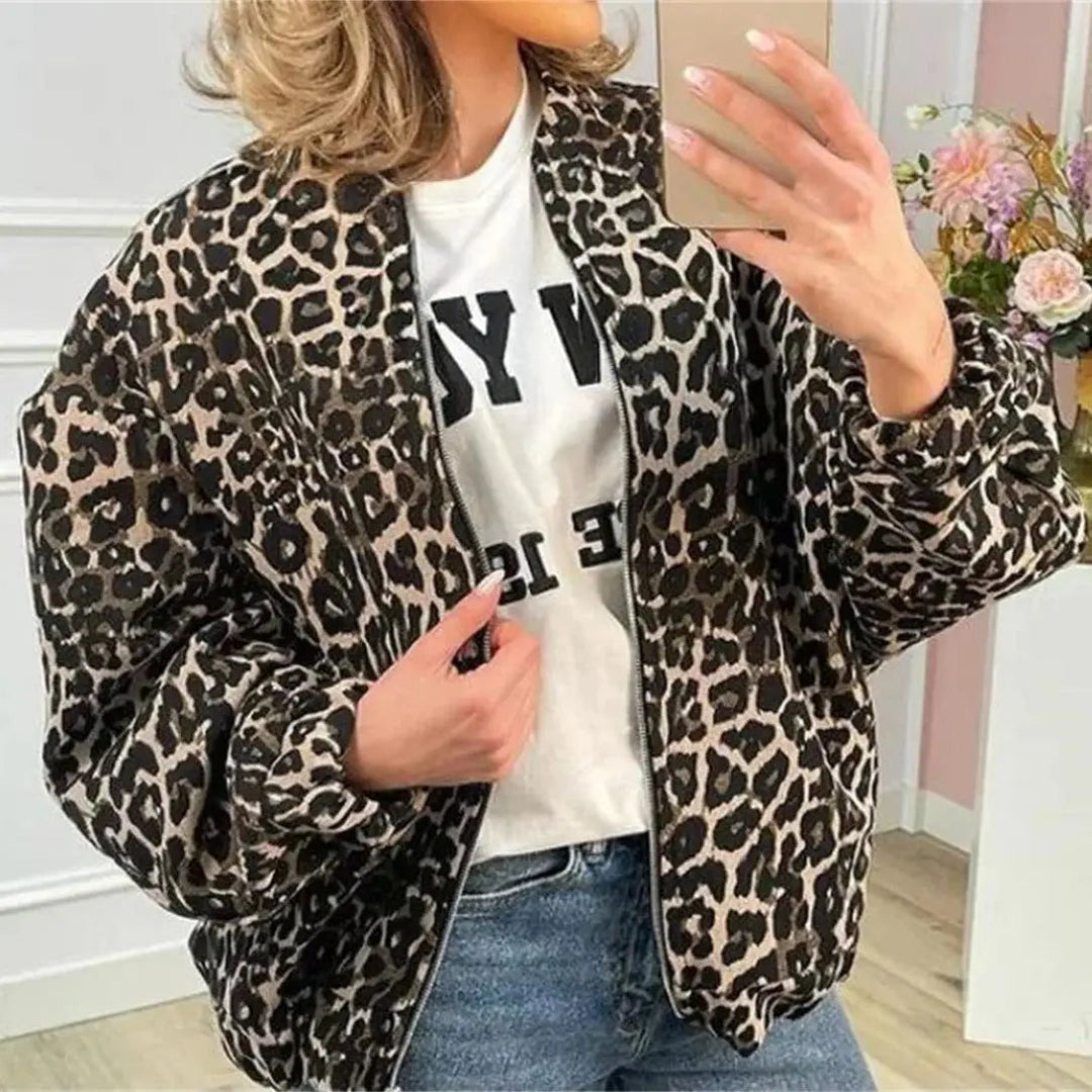 Veste bomber femme | Fermeture éclair & motif léopard