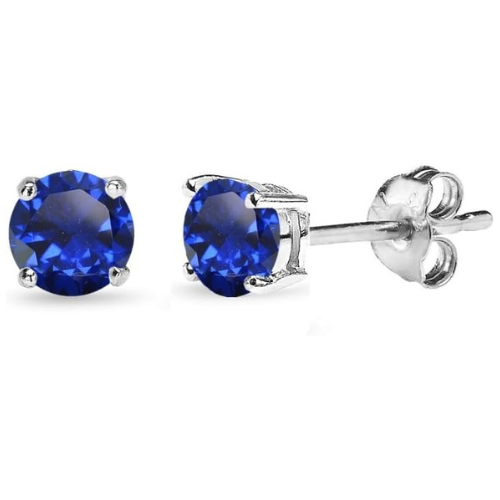Boucles d'oreilles clous saphir classiques | Or blanc