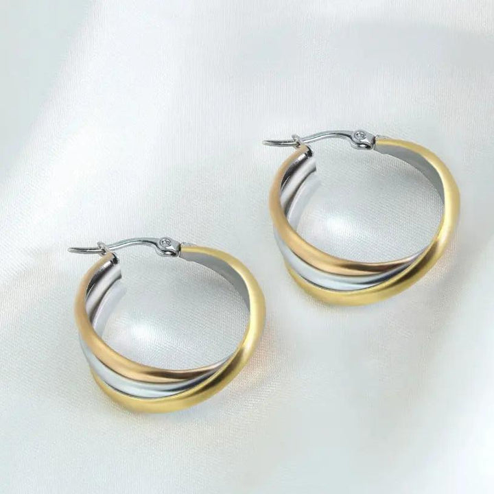 Boucles d'oreilles bohèmes en or blanc et or | Or blanc