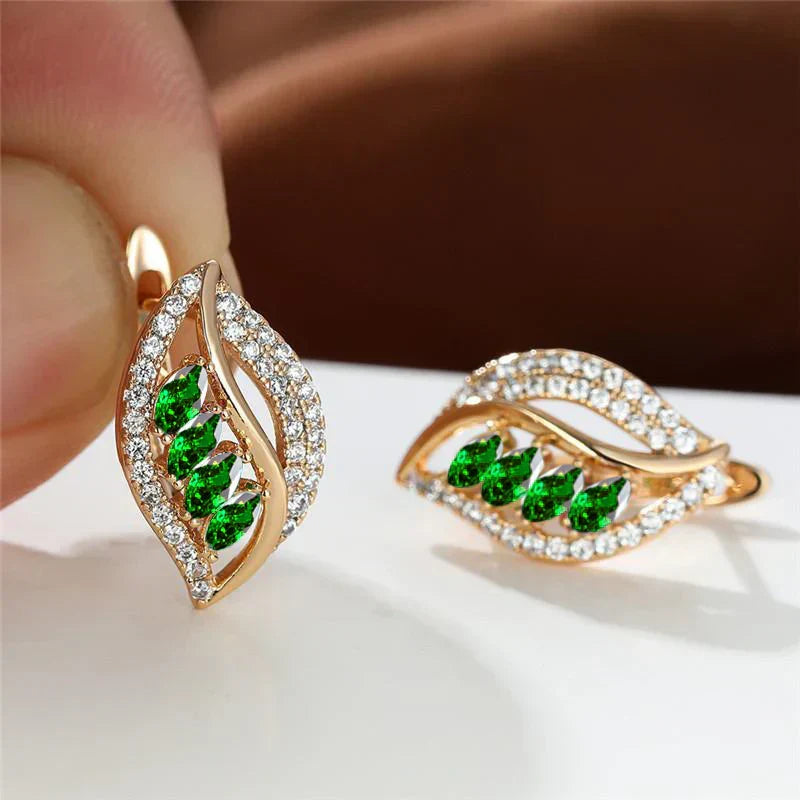 Boucles d'oreilles Catherine feuille émeraude | Or