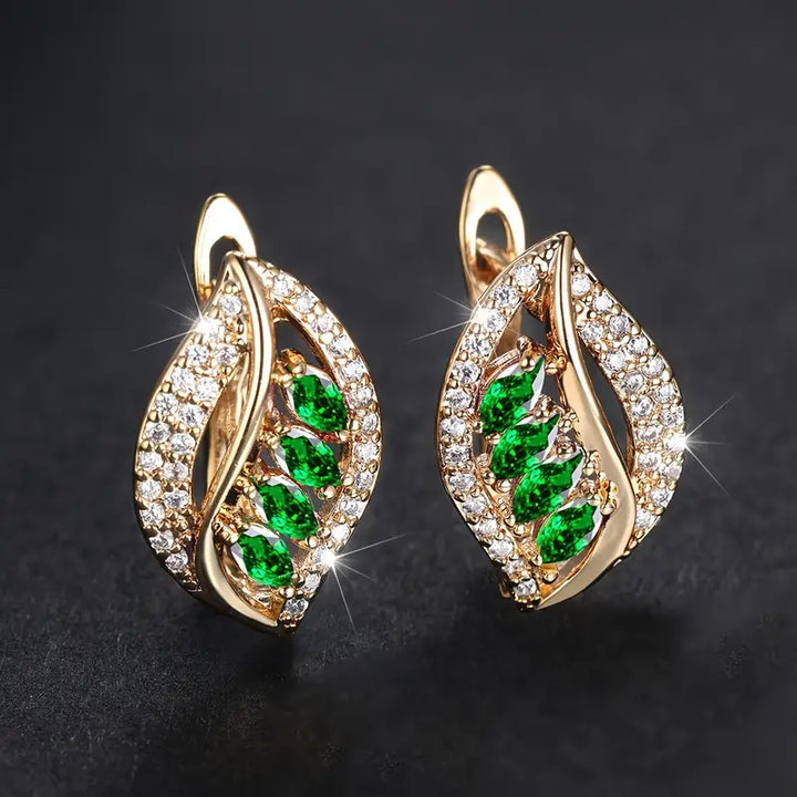 Boucles d'oreilles Catherine feuille émeraude | Or
