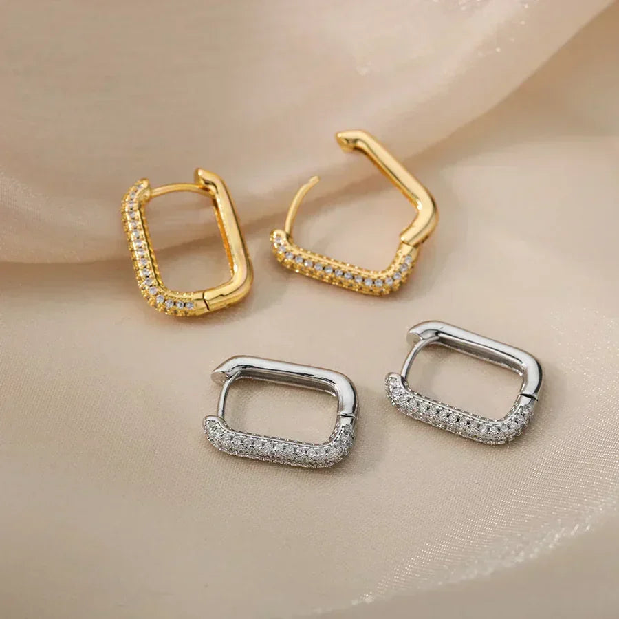 Boucles d'oreilles carrées et rondes « Valeria » | Or blanc