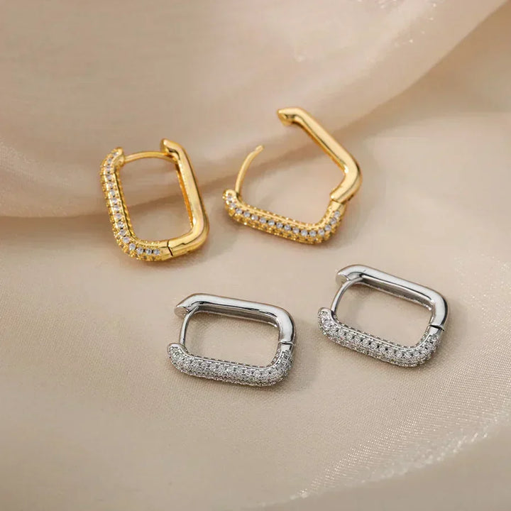 Boucles d'oreilles carrées et rondes « Valeria » | Or blanc