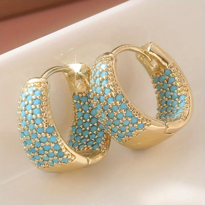 Boucles d'oreilles créoles en perles turquoise et ton doré | Or