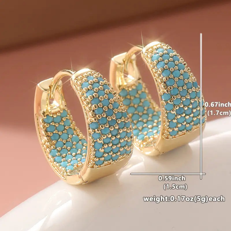 Boucles d'oreilles créoles en perles turquoise et ton doré | Or