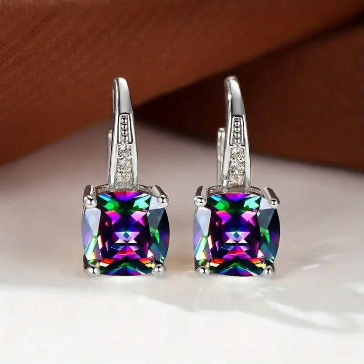 Boucles d'oreilles en anneau en pierre mystique | Or