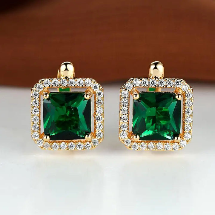Boucles d'oreilles à brillant carré vert | Or