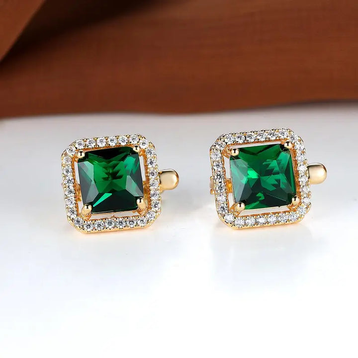 Boucles d'oreilles à brillant carré vert | Or