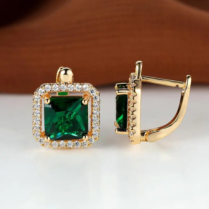 Boucles d'oreilles à brillant carré vert | Or