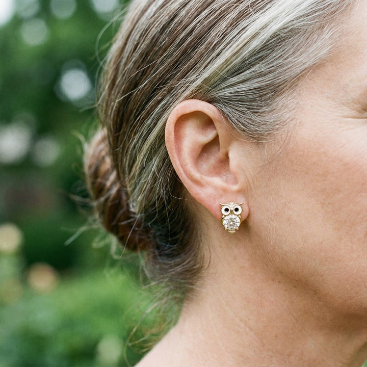 Boucles d'oreilles vintage hibou avec cristaux | Or