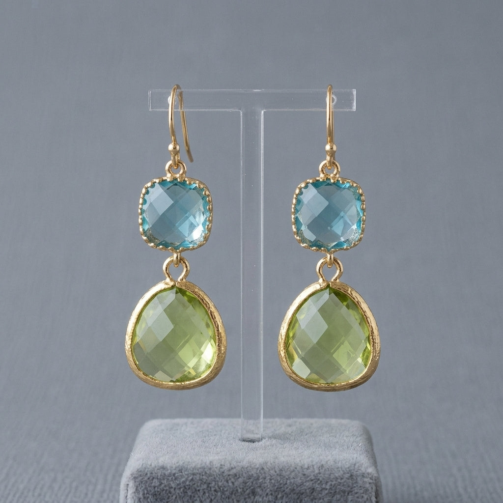 Boucles d'oreilles vintage avec turquoise et pierre de lune | Or