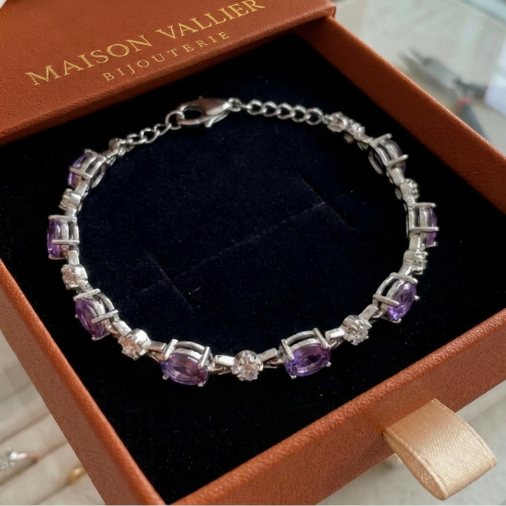 Bracelet améthystes étoilées | Or blanc