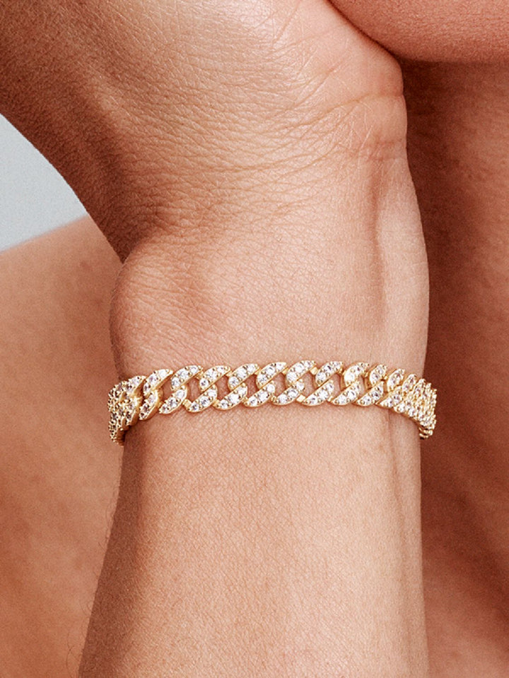 Bracelet maille cubaine pavé | Or
