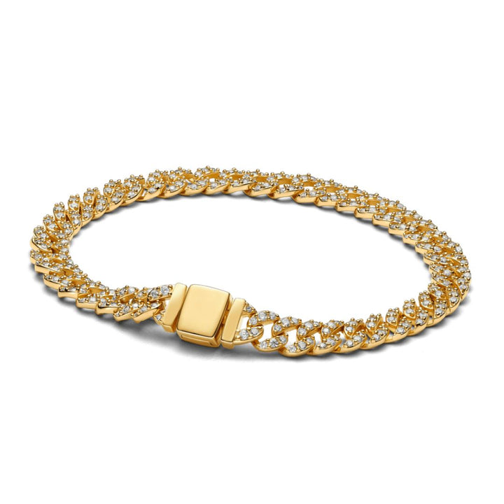 Bracelet maille cubaine pavé | Or blanc