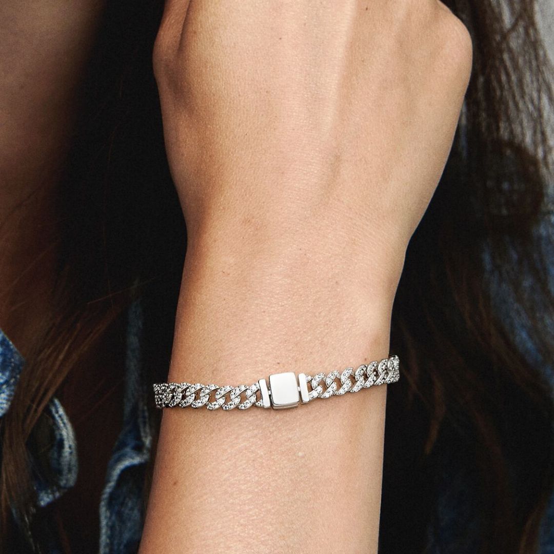 Bracelet maille cubaine pavé | Or blanc
