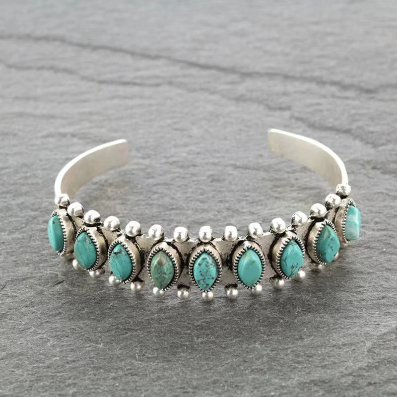 Bracelet manchette turquoise Azmira | Or blanc