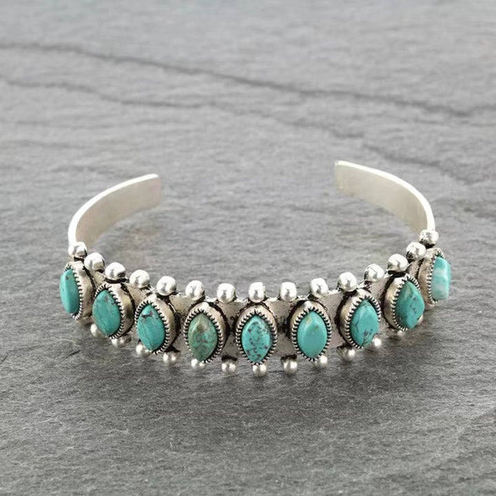 Bracelet manchette turquoise Azmira | Or blanc