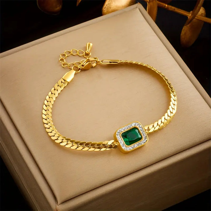 Bracelet Joanna vert avec émeraude | Or