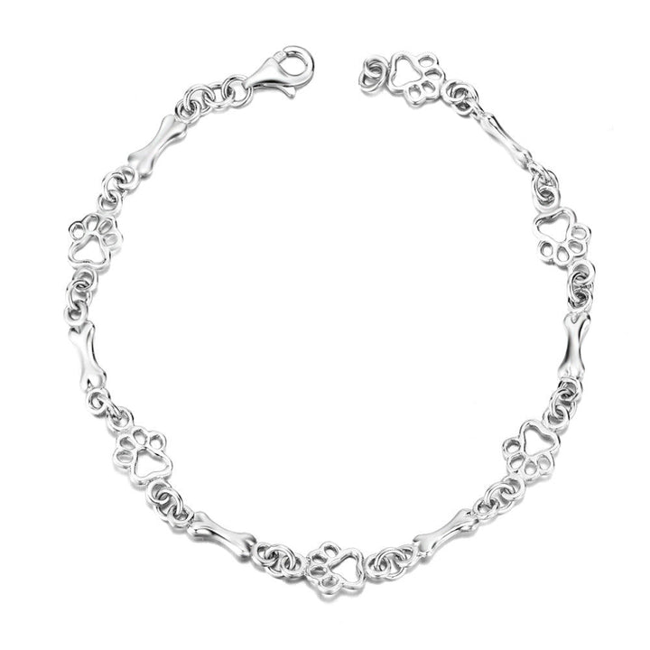 Bracelet avec pattes de chien et os, édition limitée | Or blanc