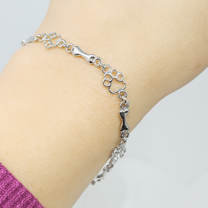 Bracelet avec pattes de chien et os, édition limitée | Or blanc