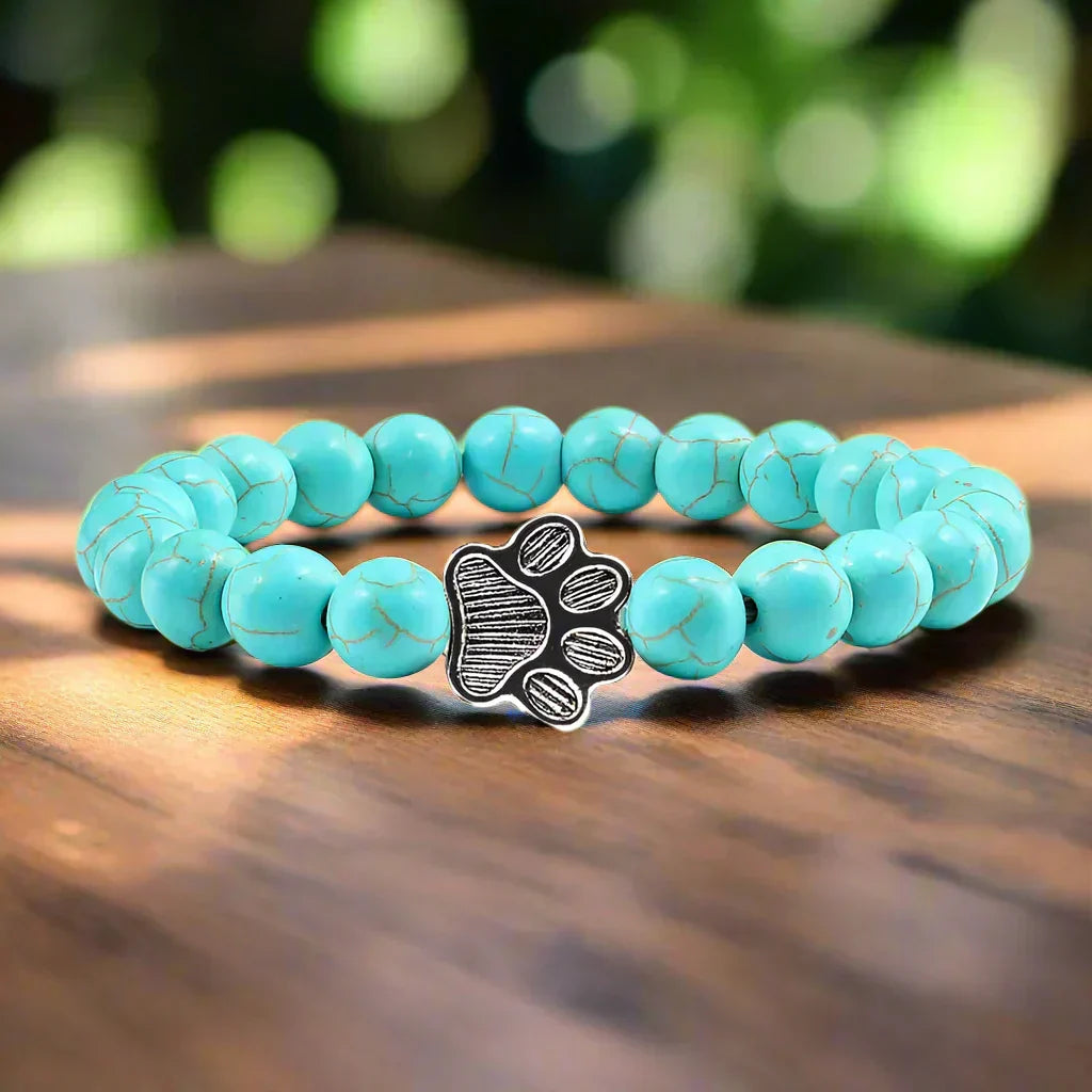 Bracelet avec perles en forme de pattes, motif en pierre naturelle | Or