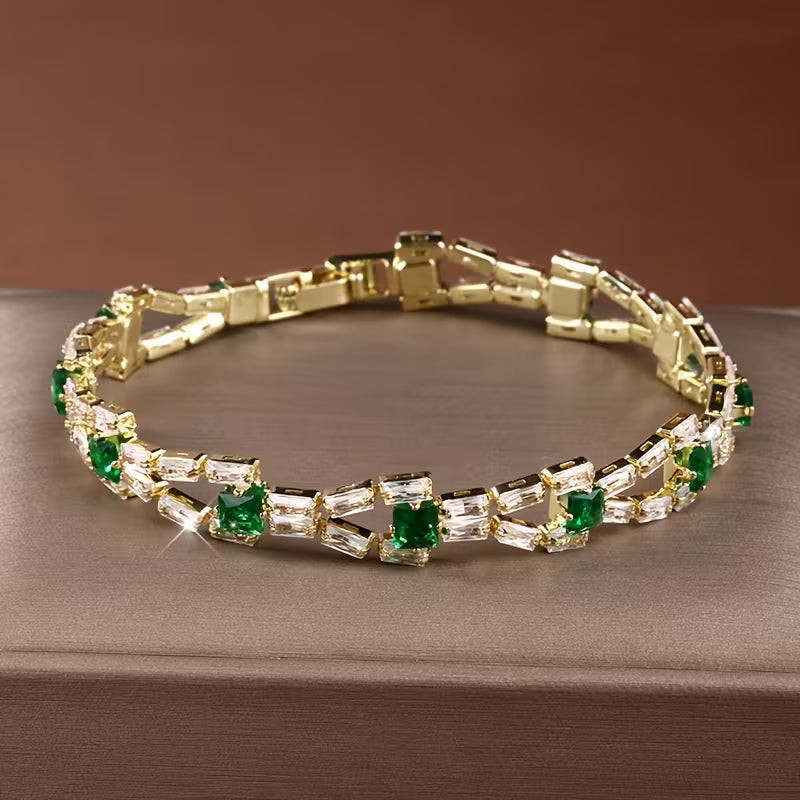 Bracelet de tennis maillon vert | Or