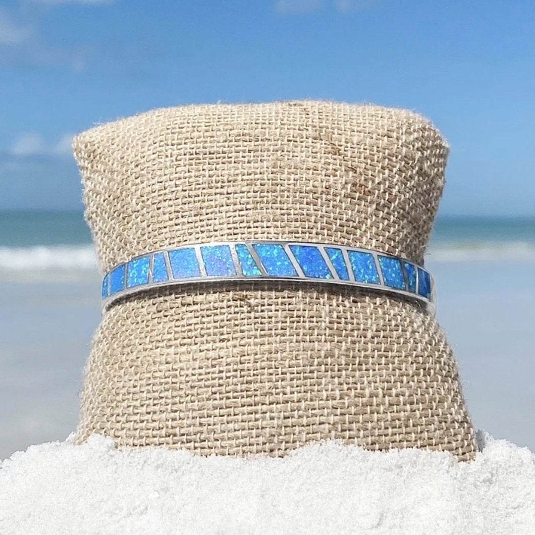 Bracelet en opale bleue | Or blanc